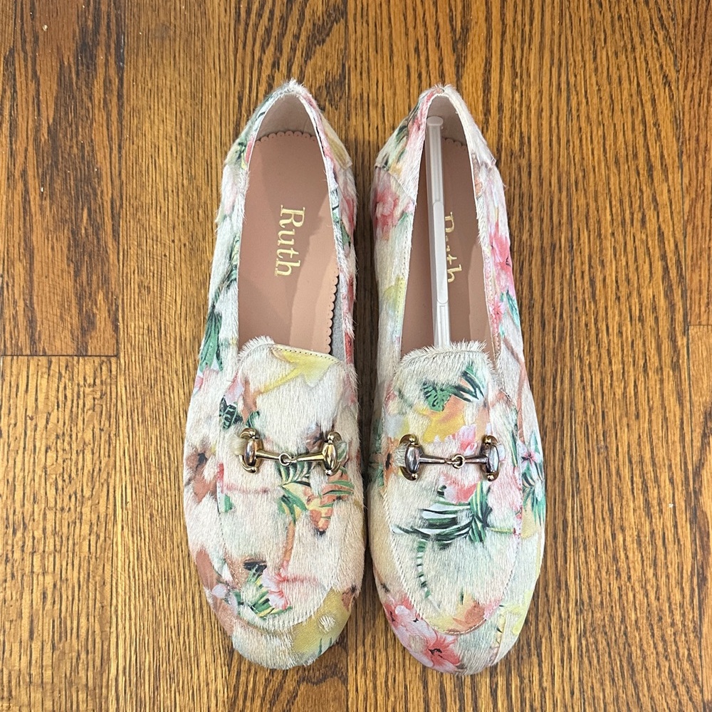 Ruth Floral Loafers - Cream and Pink